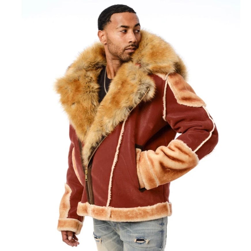 Jordan Craig EL Jefe Shearling Moto Jacket (Brick) 91518