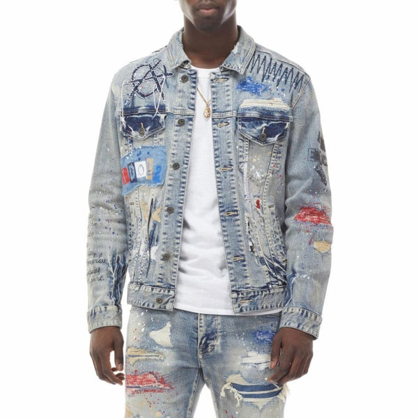 Smoke Rise Doodle Fashion Denim Jacket (Heritage Blue) JJ21611