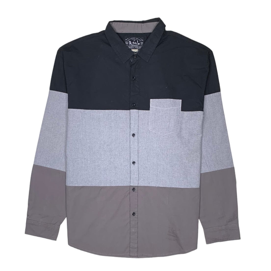 R. Sole Tri Color Block LS Button-Up (Black) - 32602