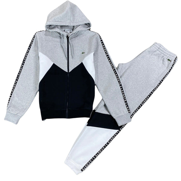 Lacoste Hooded Colorblock Lettered Fleece Set (Grey)