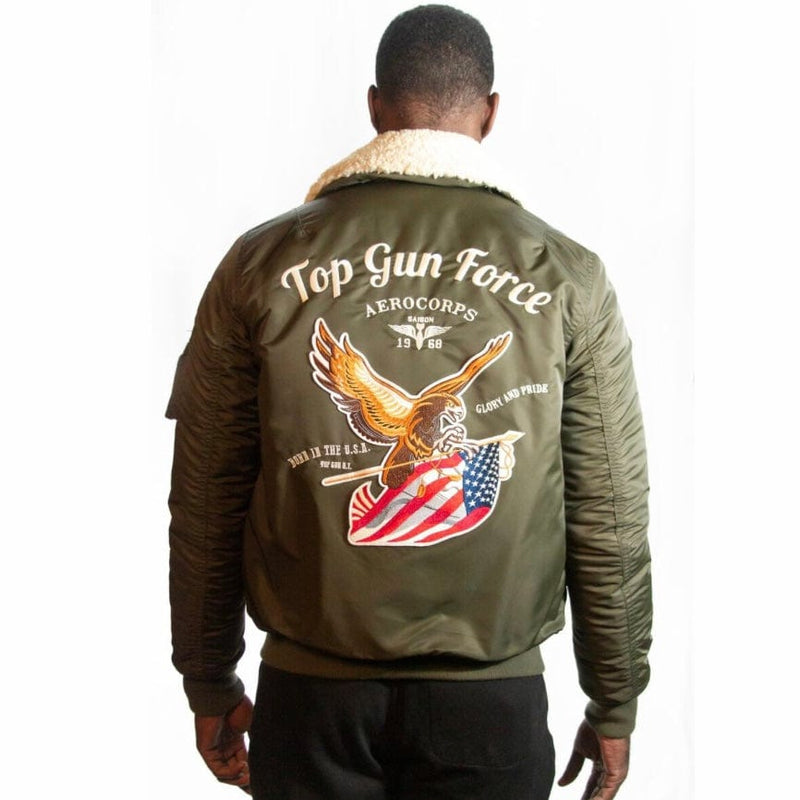 Top Gun MA-1 Nylon Bomber Jacket with Patches Olive / 3X