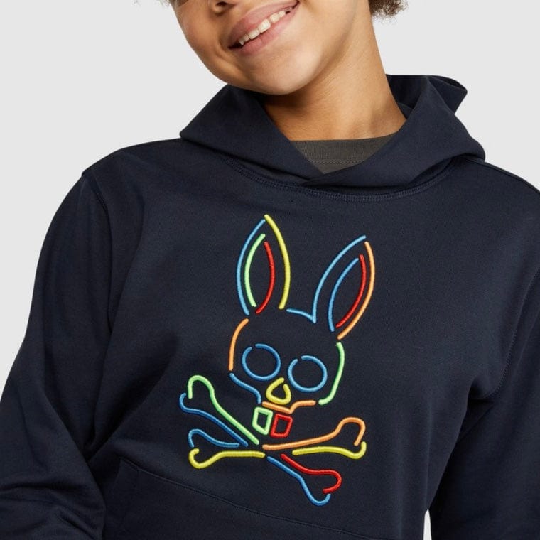 Kids Psycho Bunny Barbon Neon Glow Hoodie (Navy)