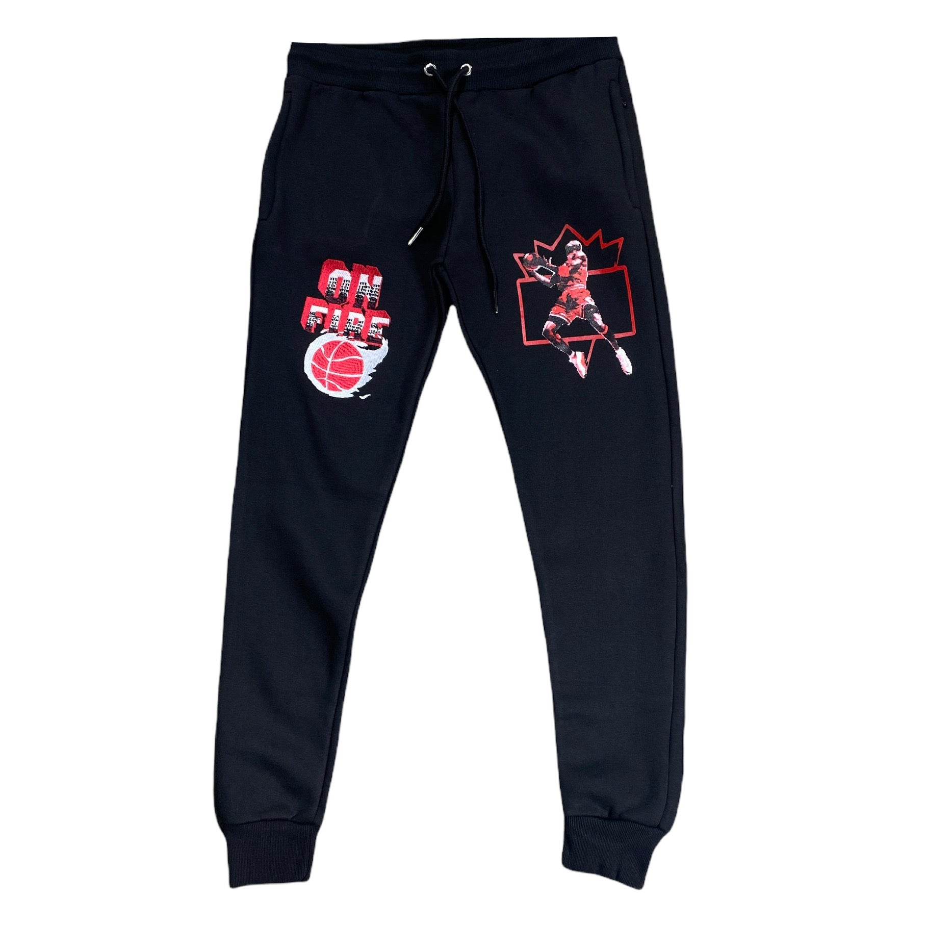 Retro Label 4s Red Thunder On Fire Joggers (Black)