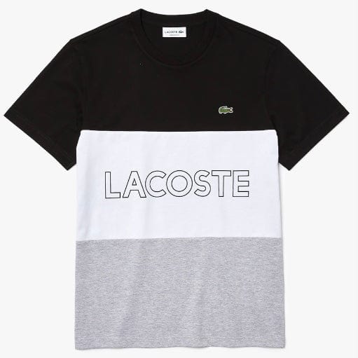 Lacoste 3D Lettered Colorbock Crew Neck T Shirt (Black/White/Grey) TH7059