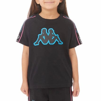 Kids Kappa Logo Tape Avirec 2 T Shirt (Black/Blue/White) 311B7CW