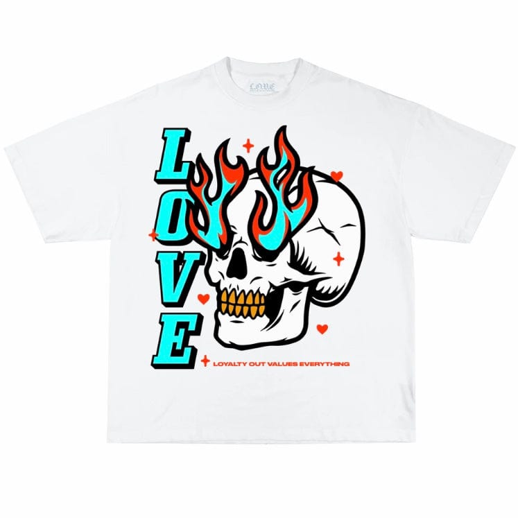 L.o.v.e Flame Skull T Shirt (White)