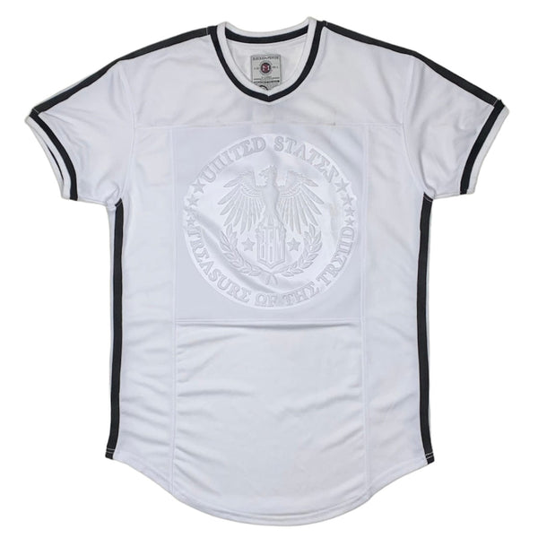 Bleeker & Mercer Embossment Varsity T-Shirt (Money/White) - T844