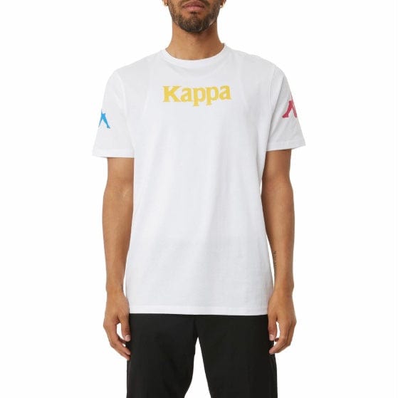 Kappa Authentic Paroo T Shirt (White/Fuchsia-Blue/Yellow) 34155EW