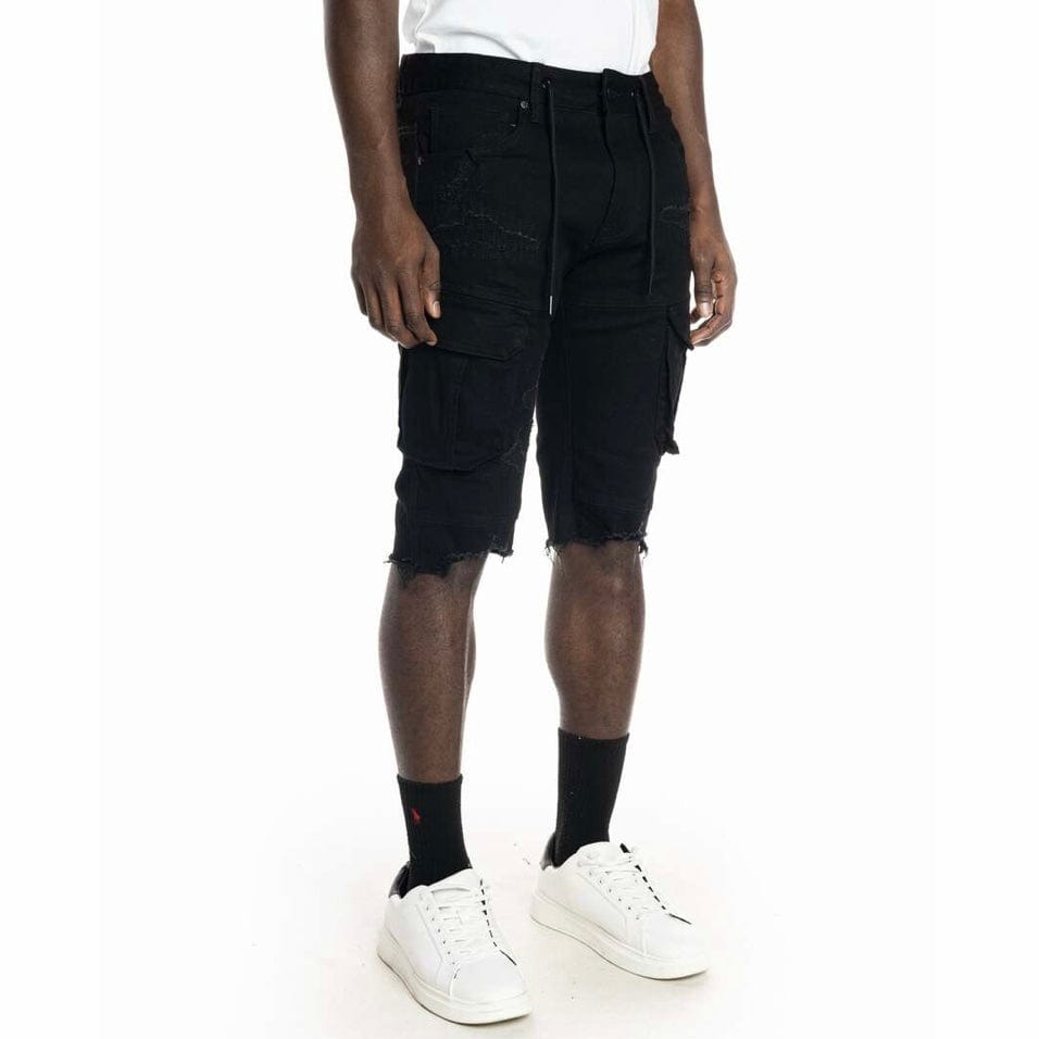 Smoke Rise Rip & Repair Semi Basic Twill Shorts (Black) JS22234