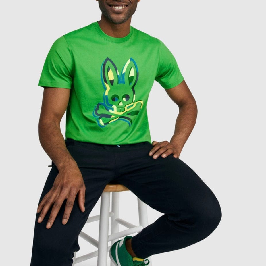 Psycho Bunny Binns Graphic Tee (Grass Green) B6U464T1PC