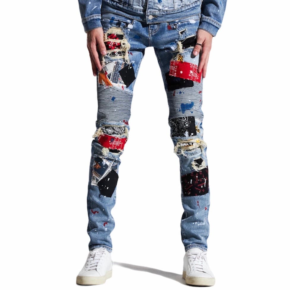 Embellish Rebel Biker Denim (Blue Patchwork)