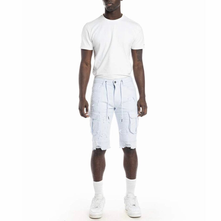 Smoke Rise Rip & Repair Semi Basic Twill Shorts (Pale Blue) JS22234