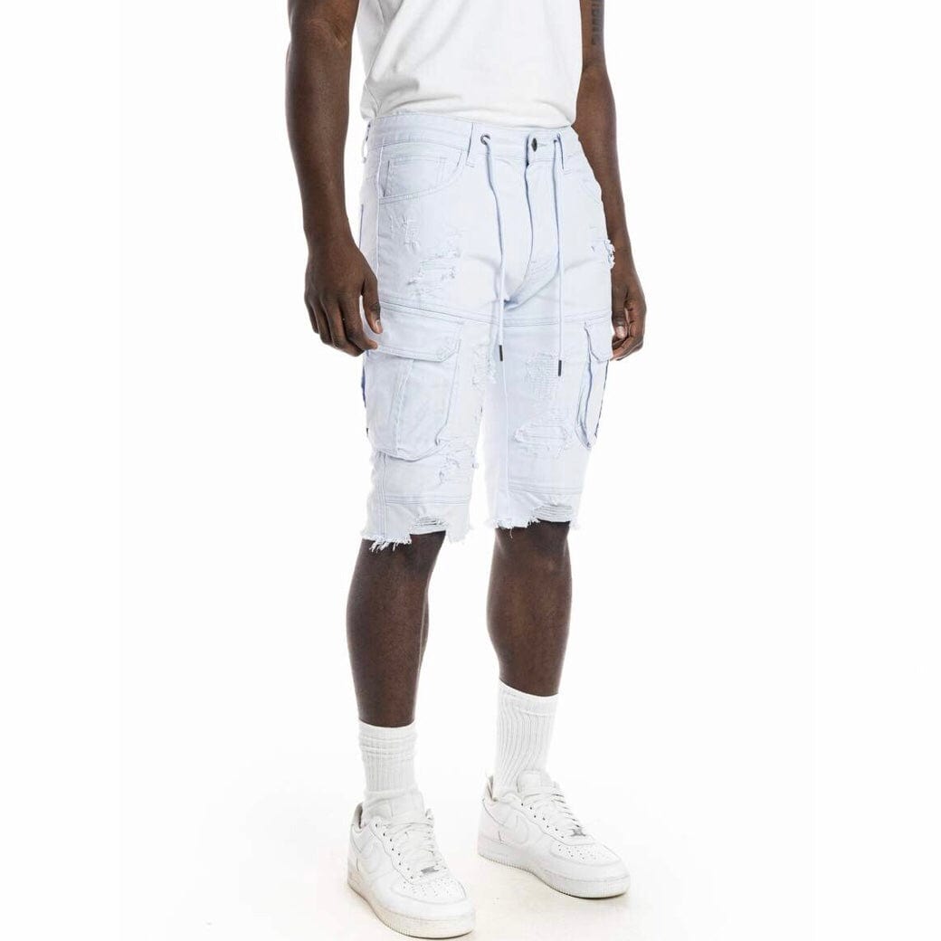 Smoke Rise Rip & Repair Semi Basic Twill Shorts (Pale Blue) JS22234