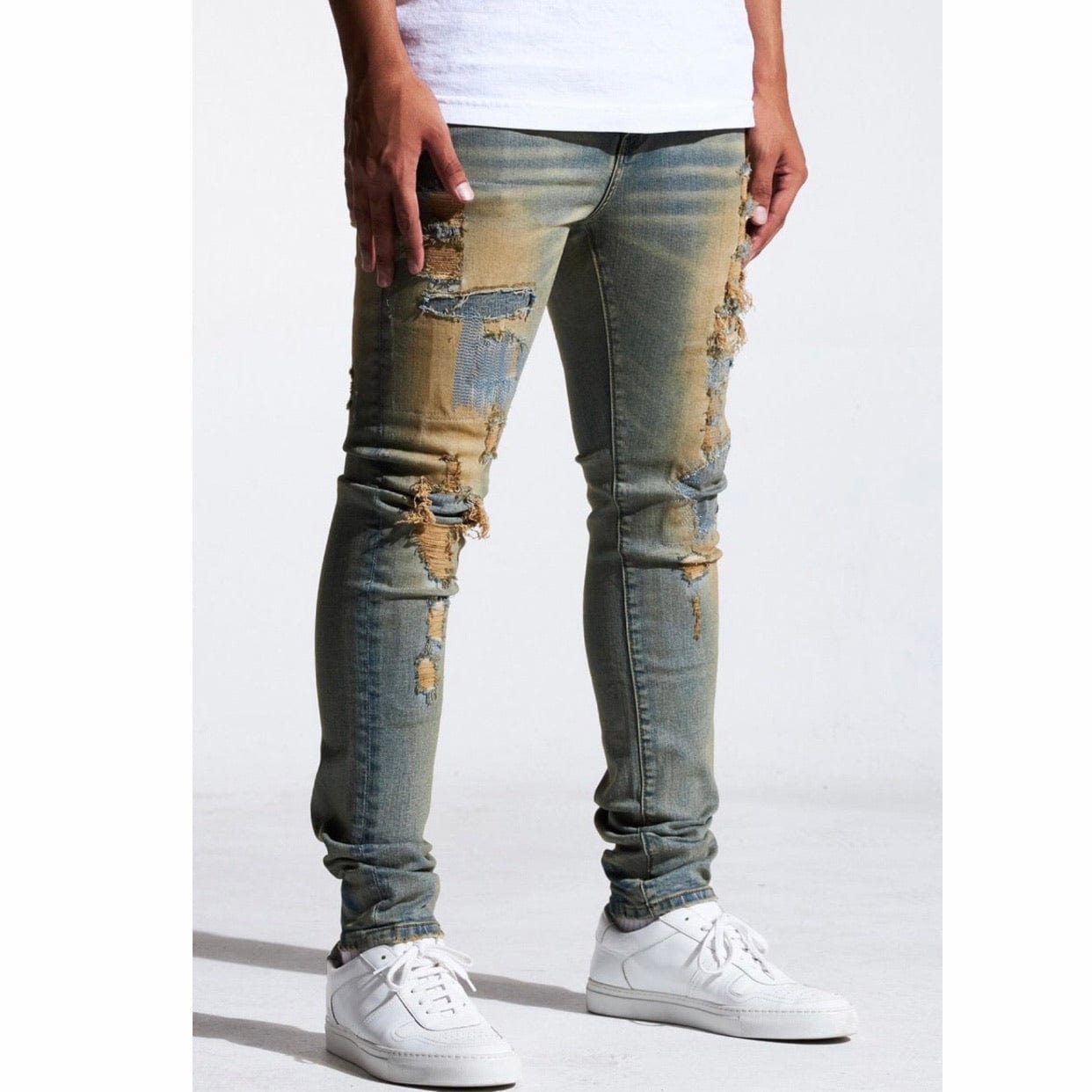 Embellish Pyla Rip & Repair Denim Jeans (Light Sand) EMBSP121-108