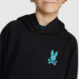 Kids Psycho Bunny Bennett Popover Hoodie (Black) B0H419R1FT