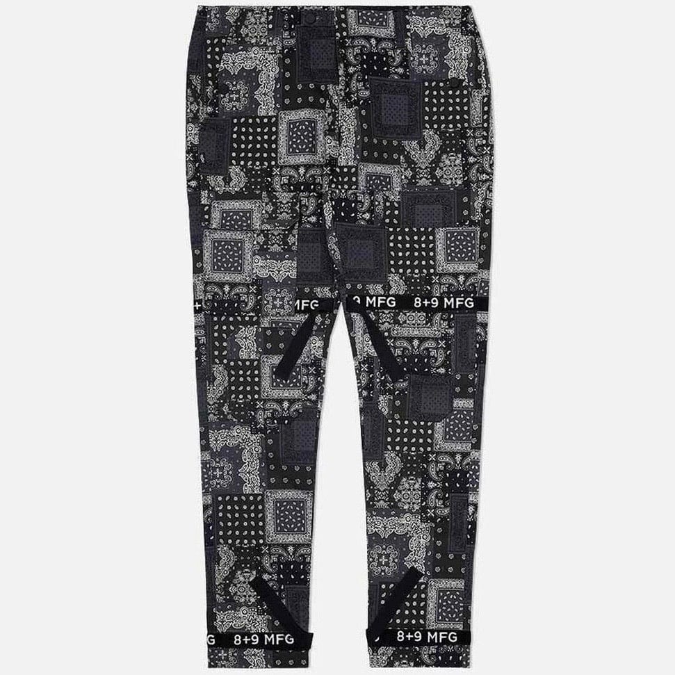 8&9 Strapped Up Utility Paisley Pants (Black/White) PSSTRPABLK