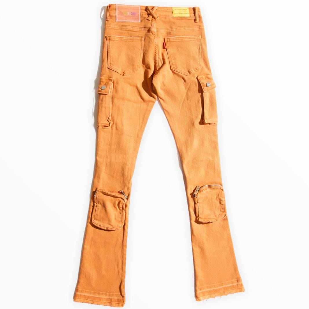 Pheelings Never Look Back Cargo Flare Stack Denim (Dark Orange)