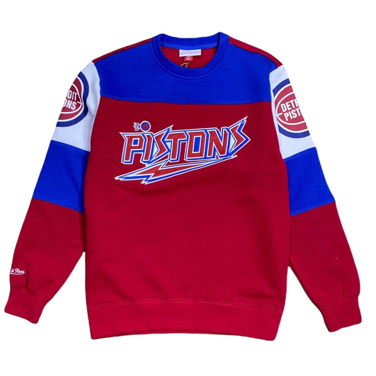 Mitchell & Ness Nba Detoit Pistons Overtime Fleece Crewneck (Scarlet/Blue)