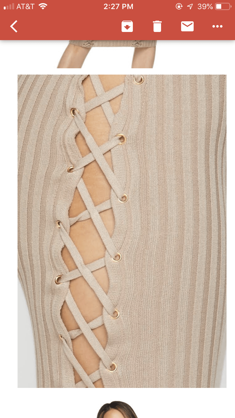 HERA COLLECTION LONG SLEEVE RIB SIDE LACE UP SLIT DRESS - BEIGE