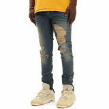 Kdnk Distressed Ankle Zip Jeans (Tinted Dark Blue) KND4454