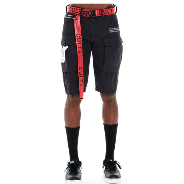 Cult Of Individuality Rocker Cargo Shorts Belted (Black)