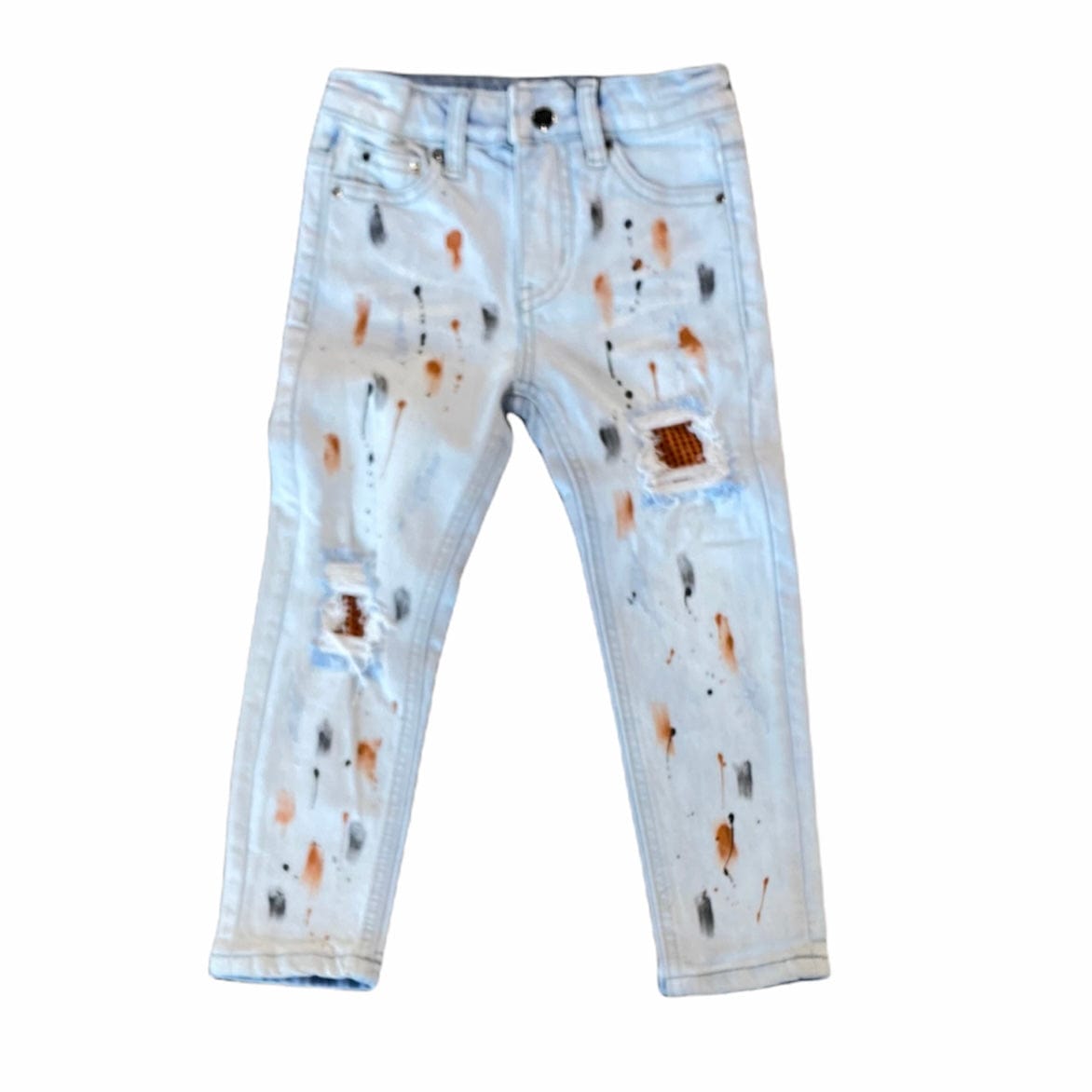 Kids Dna Black & Orange Paint Spotted Jeans (Light Blue Wash) HP01