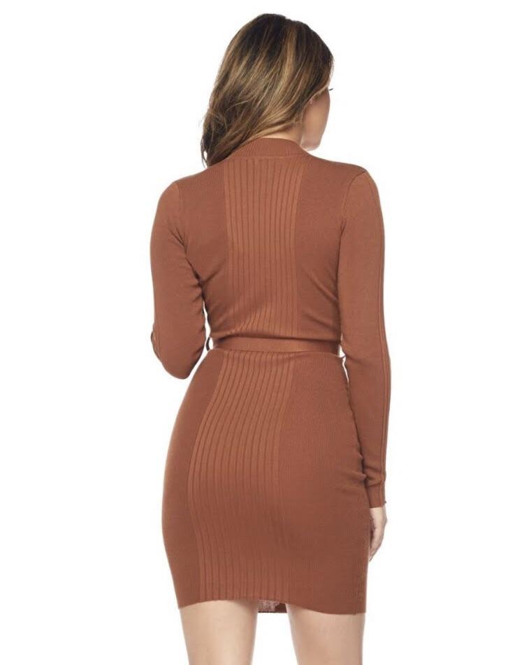 HERA COLLECTION LONG SLEEVE ZIPPER DRESS W/ BELT - NEW RUST