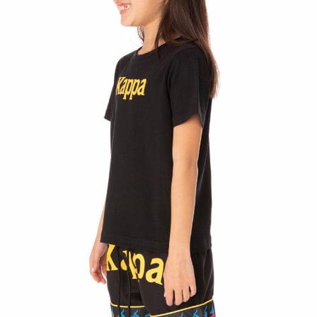 Kids Kappa Authentic Runis T Shirt (Black/Fuchsia-Blue/Yellow) 311BHUW