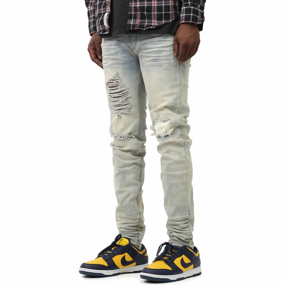 Kdnk Distressed & Patched Jeans (Vintage Light Blue) KND4421