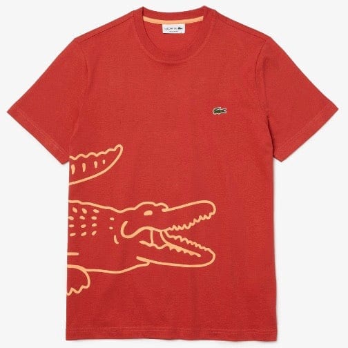 Lacoste Crew Neck Crocodile Print Organic Cotton T Shirt (Red) TH0458