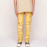Pheelings Never Look Back Cargo Flare Stack Leather Pants (Wheat Yellow)