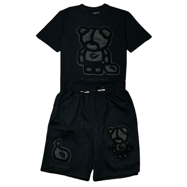 Civilized Bear T Shirt & Short Set (Black) CV1492-1493