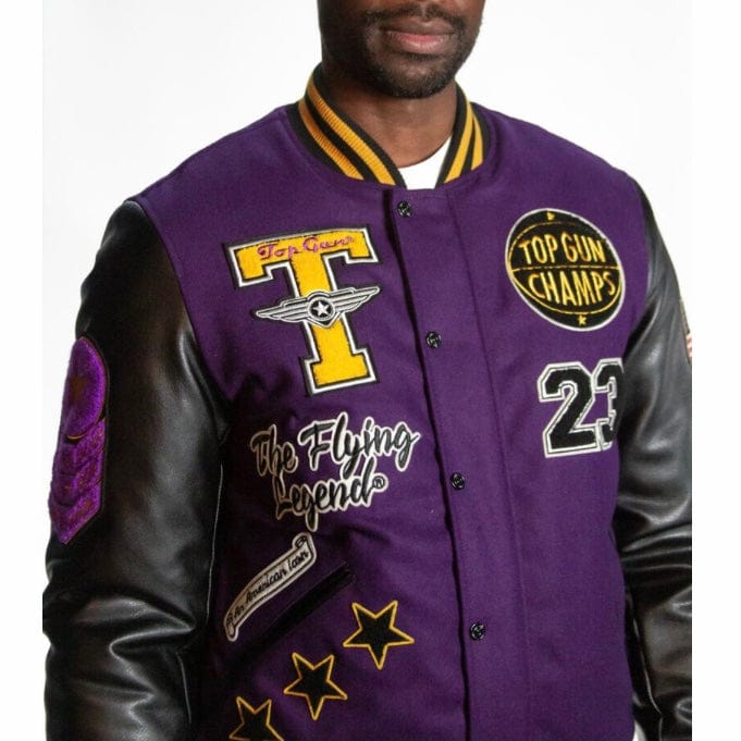 Top Gun Flying Legend Wool-Pu Varsity Jacket (Purple/Black) TGJ2237