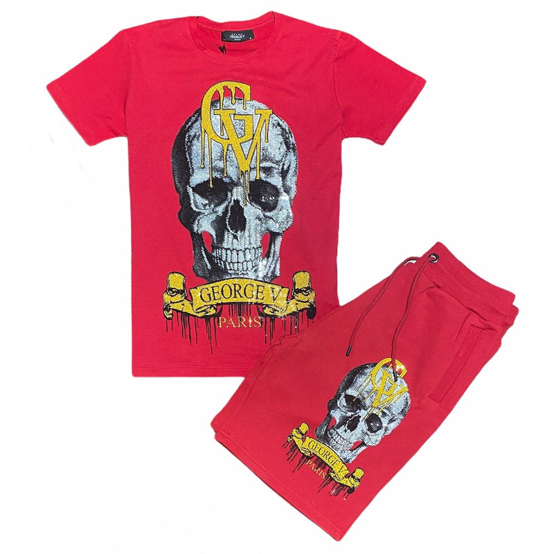 George V Logo Skull T Shirt & Short Set (Red) GV-2224