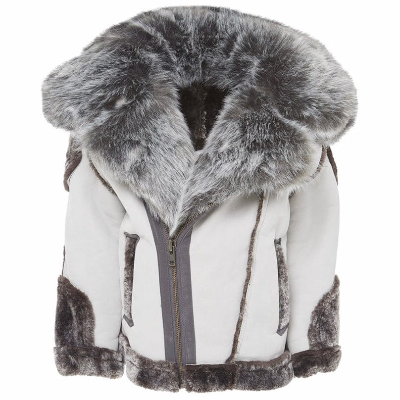 Kids Jordan Craig El Jefe Shearling Moto Jacket (Light Grey) 91590K