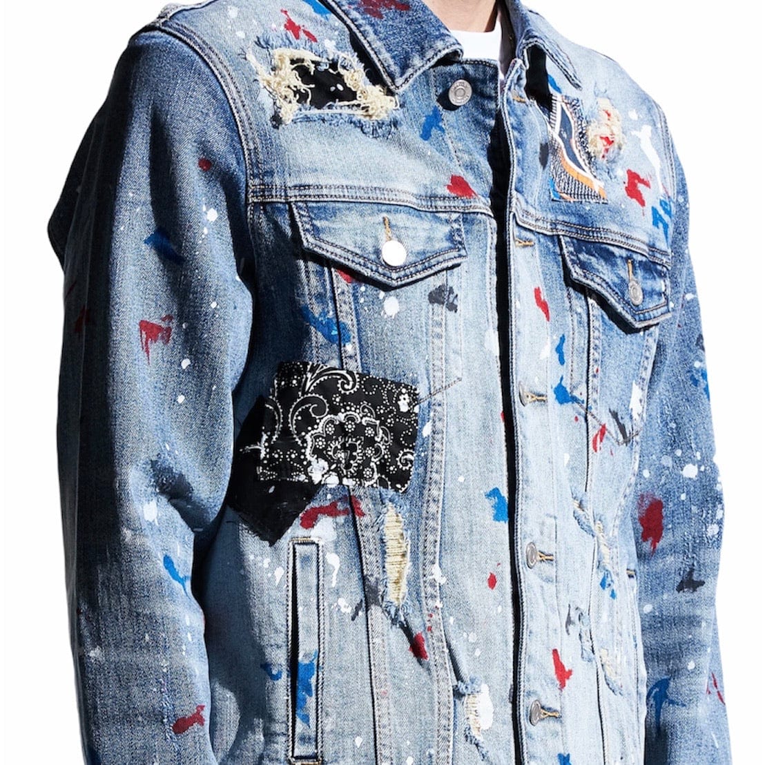 Embellish Rebel Denim Jacket (Blue Patchwork) - EMBSP121-204