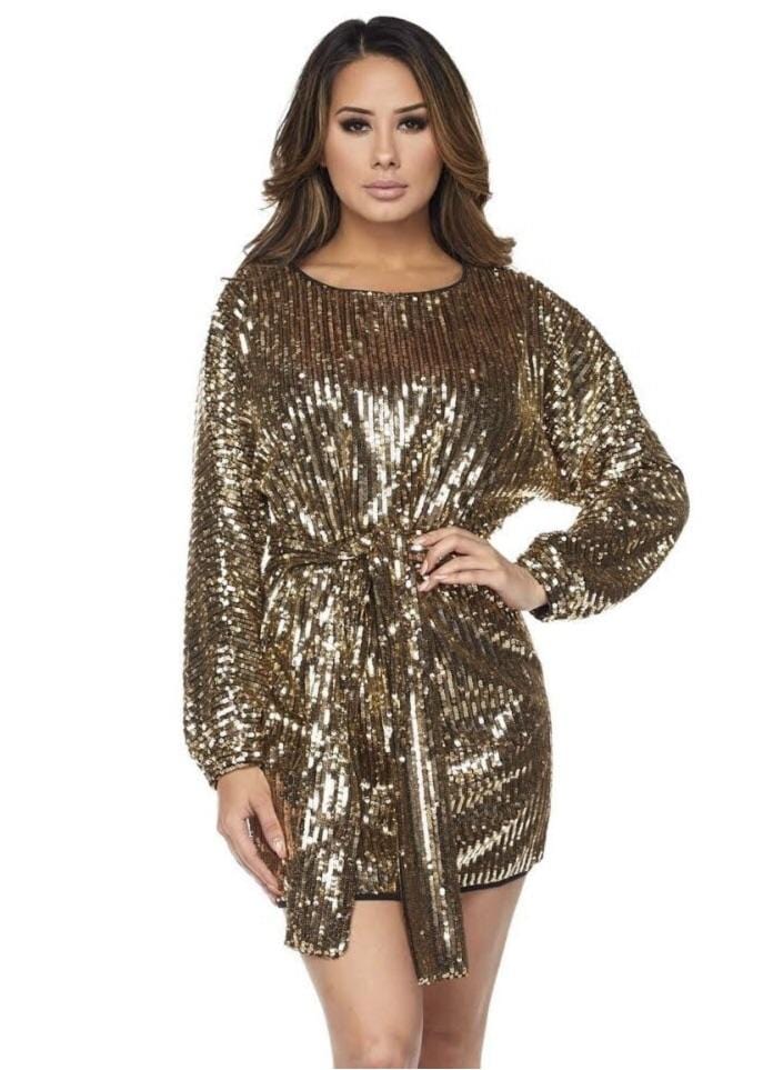 OVERSIZED SEQUIN DRESS WITH BELT