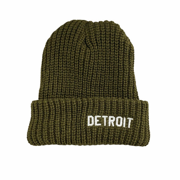 Ink Detroit Cable Knit Beanie (Olive)