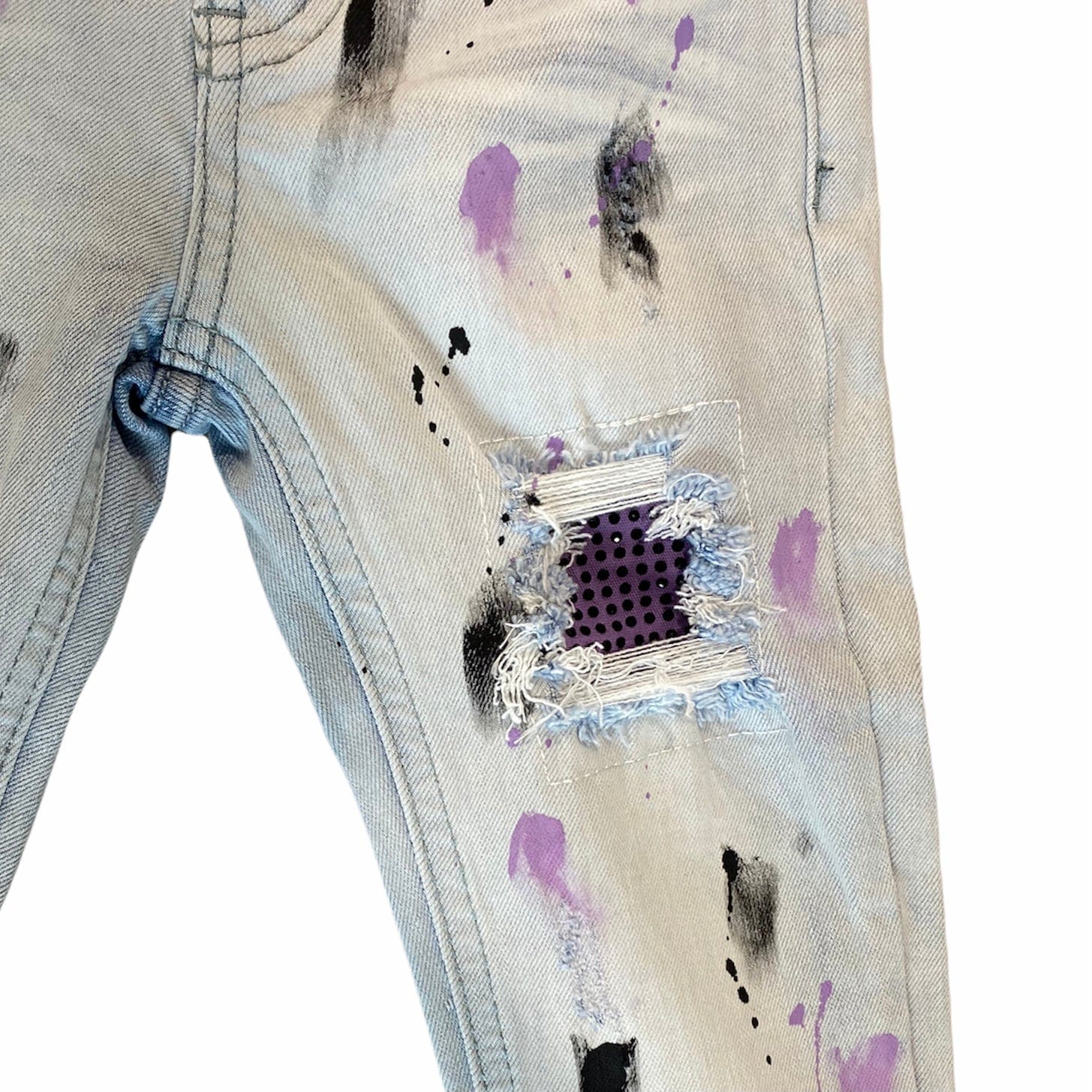 Kids Dna Black & Purple Paint Spotted Jeans (Light Blue Wash) HP06