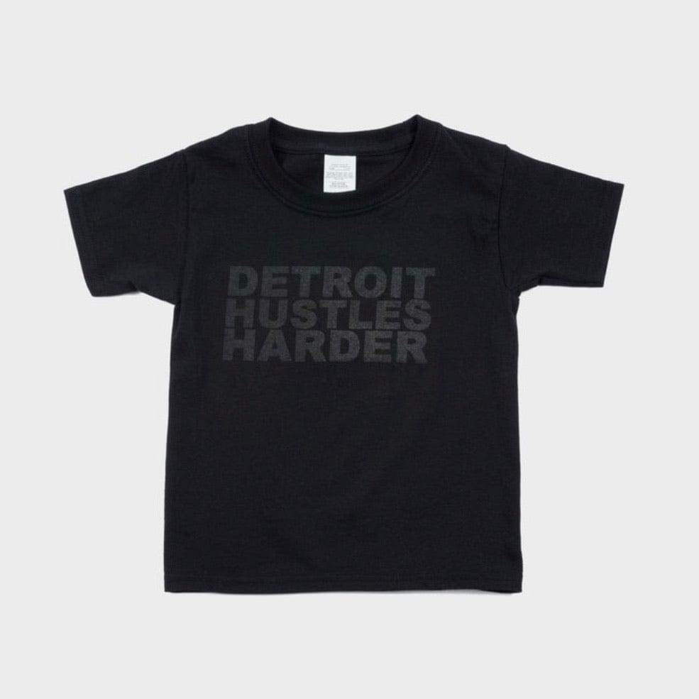 Detroit Hustles Harder Short Sleeve Black Print T Shirt (Black/Black)