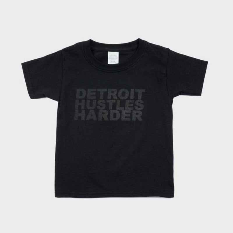 Detroit Hustles Harder Toddler Short Sleeve Black Print T Shirt (Black/Black)