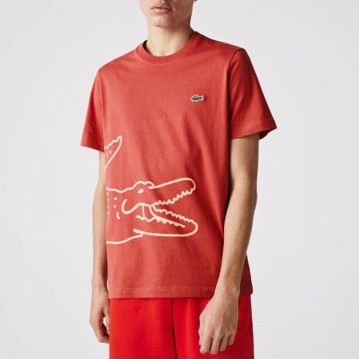 Lacoste Crew Neck Crocodile Print Organic Cotton T Shirt (Red) TH0458