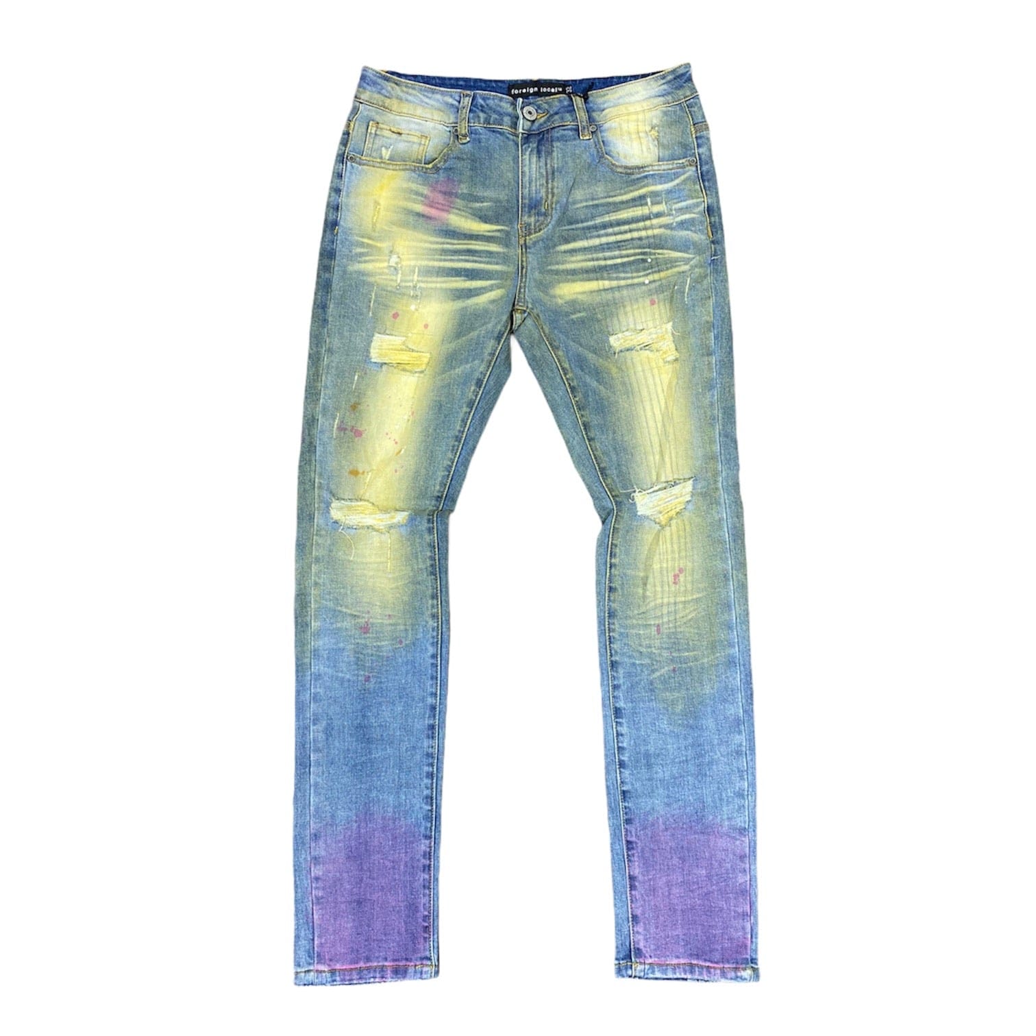 Foreign Local Rip and Repair Splattered Washed Jeans (Tint Blue) FL-10112