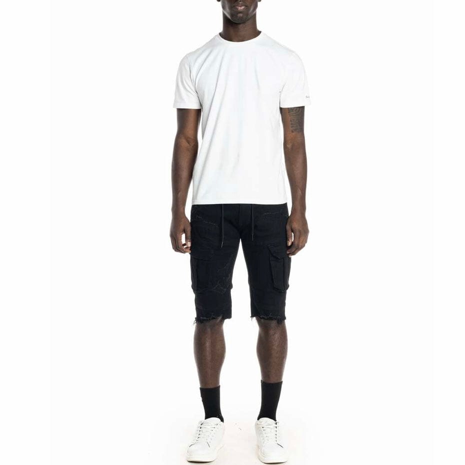 Smoke Rise Rip & Repair Semi Basic Twill Shorts (Black) JS22234