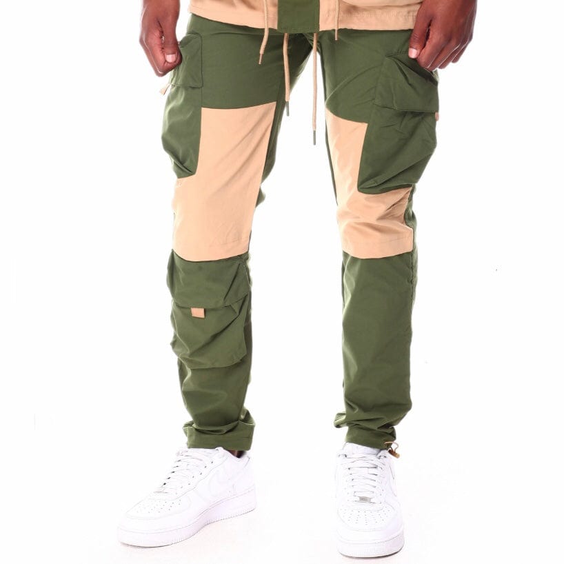 Rebel Minds Nylon Cargo Colorblock Pants (Olive) 122-431