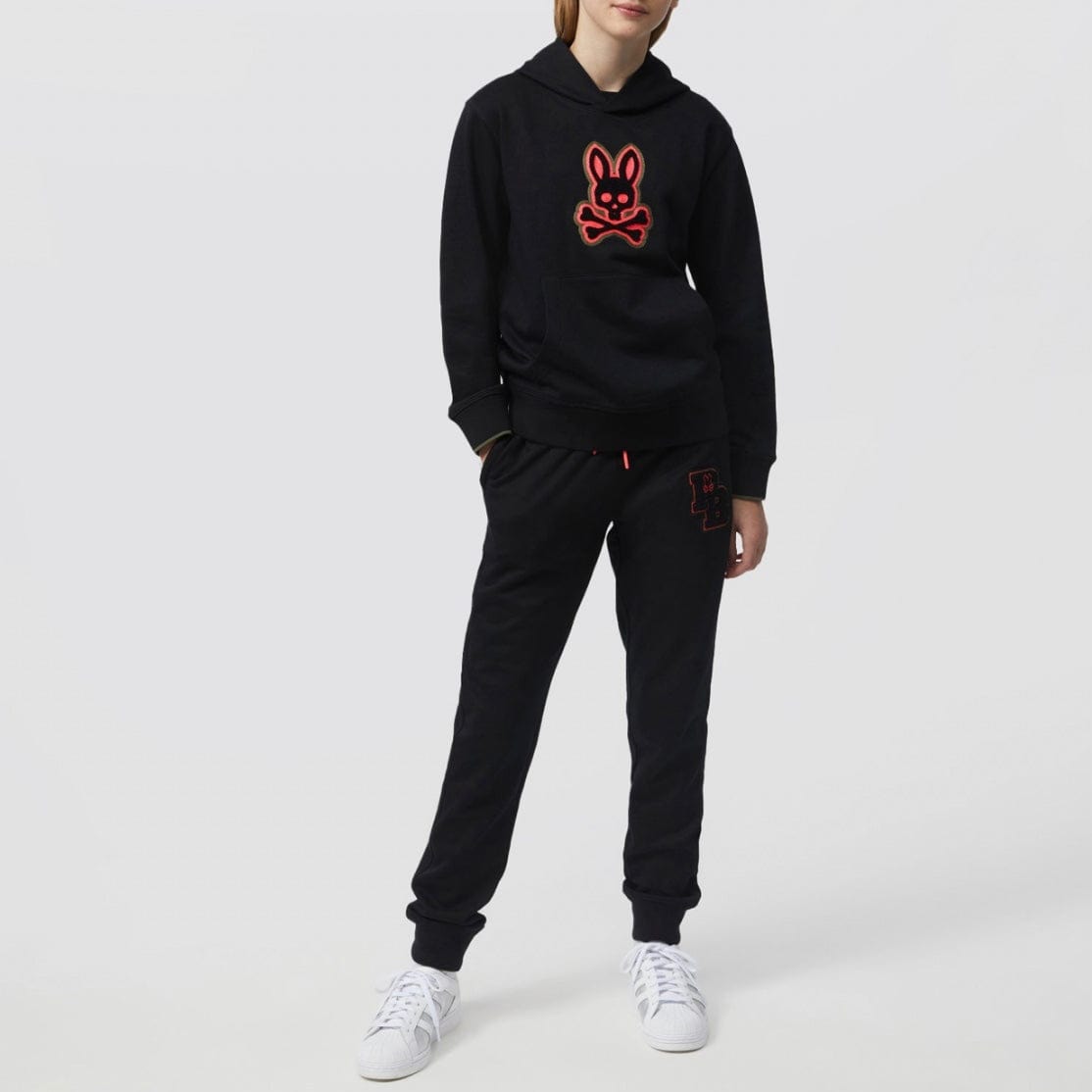 Psycho Bunny Patchin Chenille Bunny Logo Sweatpants (Black) B6P850U1FT