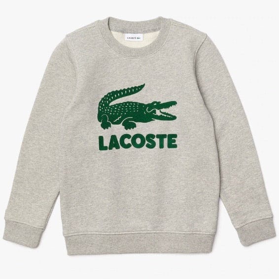 Kids Lacoste Crewneck Logo Print Fleece Sweatshirt (Grey Chine) SJ1347
