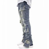 Si Tu Veux Brutini Super Stacked Cargo Jeans (Indigo Wash) TV0051-STK