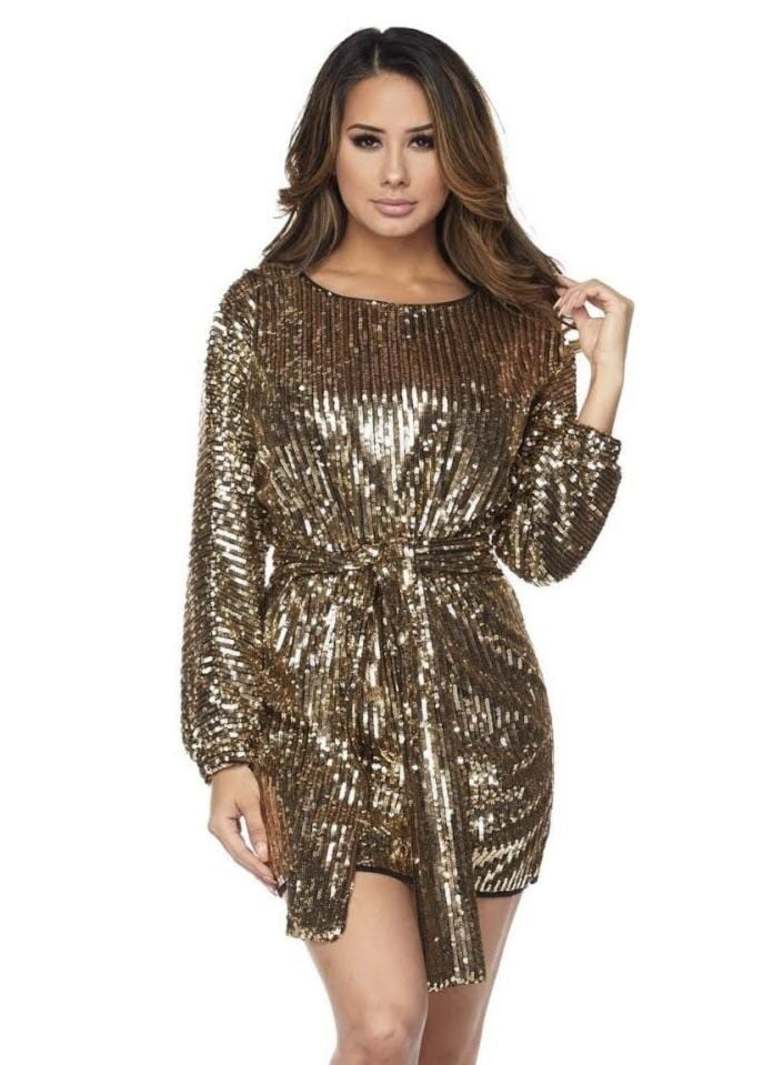 OVERSIZED SEQUIN DRESS WITH BELT