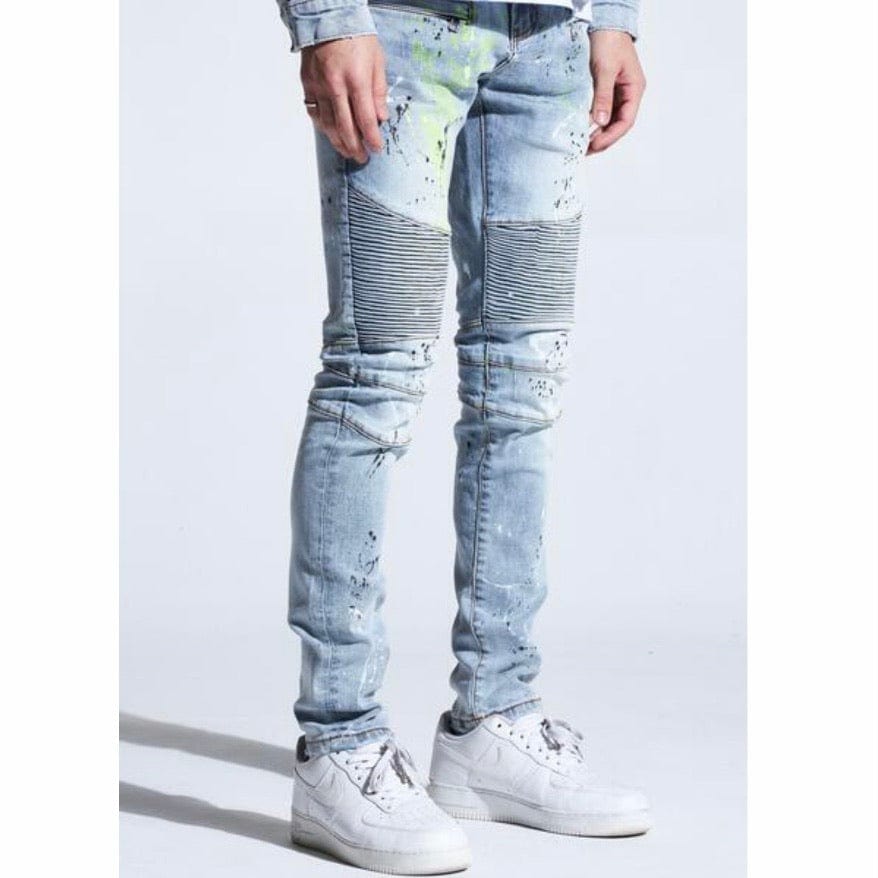 Crysp Skywalker Biker Denim Jeans (Light Indigo Paint) CRYSPHOL20-104